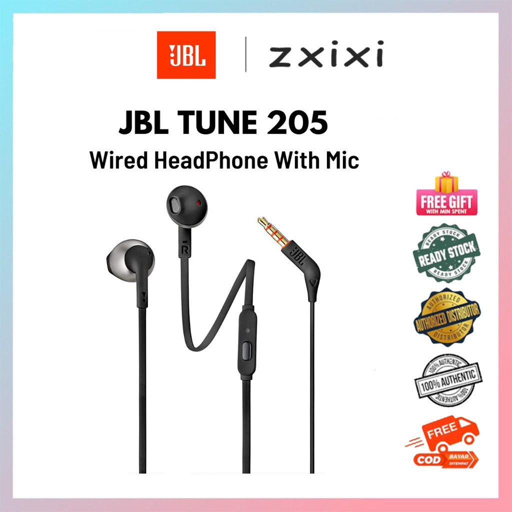 Jbl Tune 205 / T205 หูฟังแบบมีสาย พร้อมไมโครโฟน