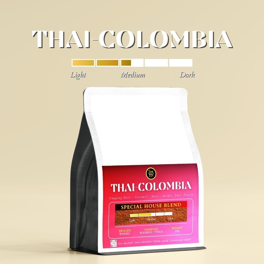 เมล็ดกาแฟThai-Colombia คั่วกลาง ขนาด250กรัม Special House Blend Arabica100% รสเข้มกลาง ผลไม้ สดชื่น ทานง่าย