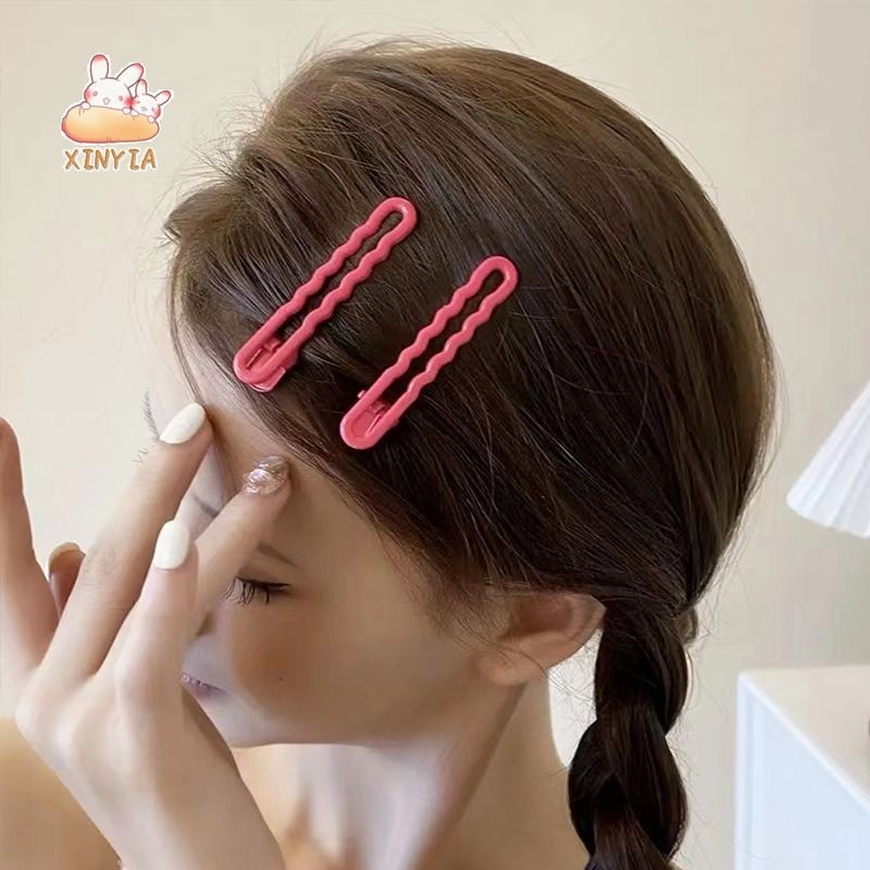 XINYIA กิ๊บติดผมโลหะ สีแคนดี้ น่ารัก หน้าม้า ด้านข้างหยัก สีแคนดี้ เครื่องประดับผม สไตล์เกาหลี สําหรับผู้หญิง