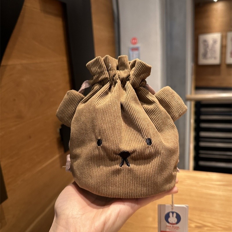 กระเป๋าเครื่องสําอาง Miffy Rabbit Drawstring Drawstring Pocket ปักลายหมี Corduroy