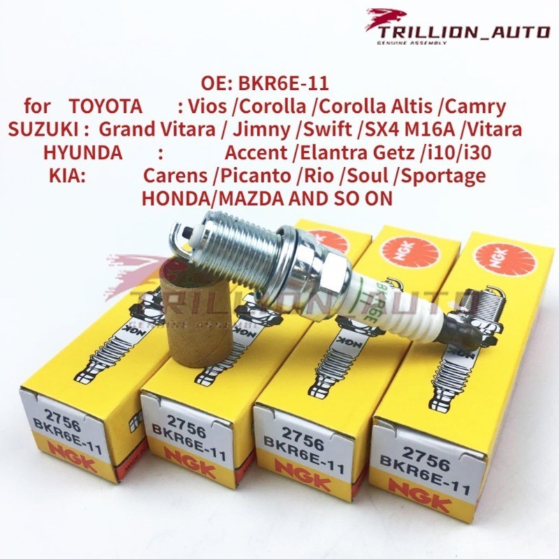 หัวเทียน NGK BKR6E-11 สําหรับ TOYOTA SUZUKI HYUNDAI KIA MAZDA MITSUBISHI HONDA 4 ชิ้น 4 ชิ้น