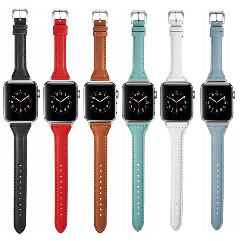 สายนาฬิกาข้อมือหนังวัว แบบบาง ขนาดเล็ก สําหรับ Apple Watch S9 Se iWatch 38 40 41 มม. 42 44 45 49 มม.