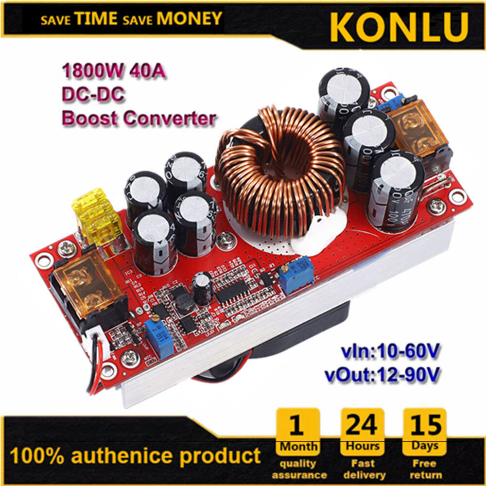 KONLU 1800W 40A DC to DC Step-up Converter IN 8-60V OUT 12-90V Solar Cell ขยายเสียงแอมป์แอมป์เครื่อง