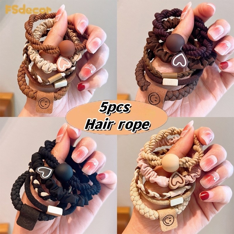 5 ชิ้น / เซต แฟชั่น หวาน เกาหลี ไม่เสียหาย ยางรัดผม ความยืดหยุ่นสูง สําหรับเด็กผู้หญิง