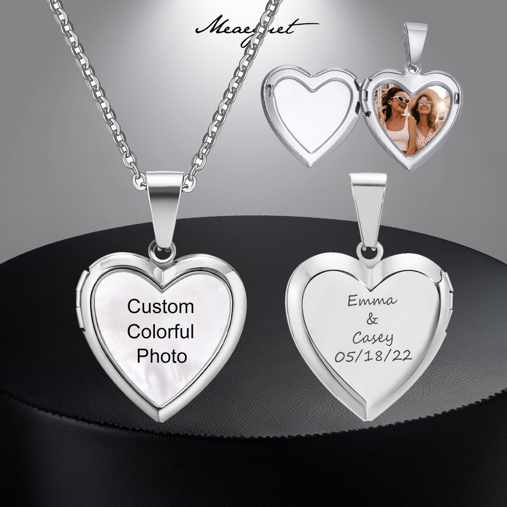 Meaeguet ส่วนบุคคลหัวใจ Locket สร้อยคอ, ถือรูปภาพสลักด้านหลัง Photo Lockets อุปกรณ์เสริมเครื่องประดับของขวัญของที่ระลึกเครื่องประดับอนุสรณ์
