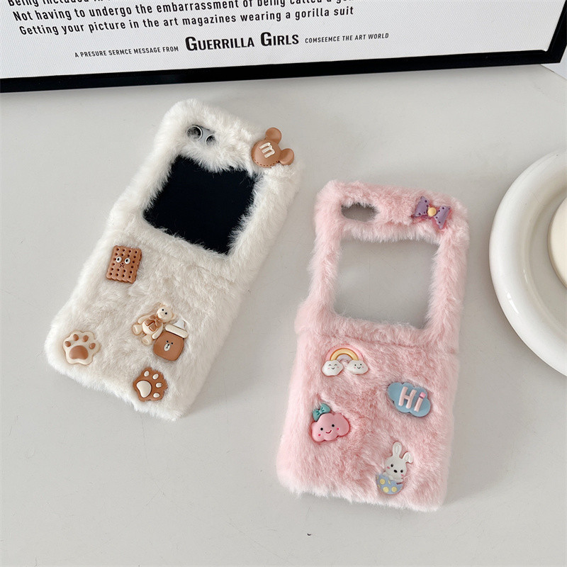 เคสโทรศัพท์มือถือแบบแข็ง ขนปุย ลายหมี 3D สําหรับ Samsung z flip 6 5 4 3 Case z Flip5 zflip5 Galaxy z
