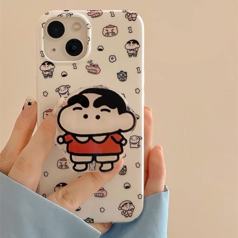 เคสโทรศัพท์มือถือ แบบนิ่ม ลายการ์ตูนชินจัง มีขาตั้ง สําหรับ iPhone 15 14 13 12 11 Pro Max X Xr Xs Max 7 8 Plus SE2020