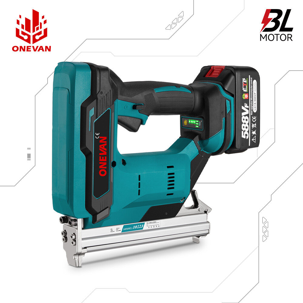 Onevan BL เครื่องเล็บไฟฟ้า 2 เกียร์ไร้สาย 1022J Stapler Nailer แบตเตอรี่ลิเธียมเครื่องมือไฟฟ้าสําหรับ Makita 18V แบตเตอรี่
