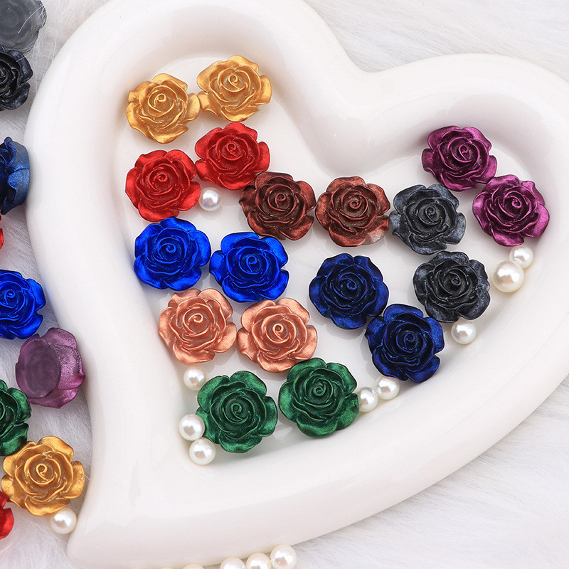 กรอบรูปเรซิ่น กํามะหยี่ รูปดอกกุหลาบ สีแดง แฮนด์เมด DIY สําหรับตกแต่งสมุดภาพ