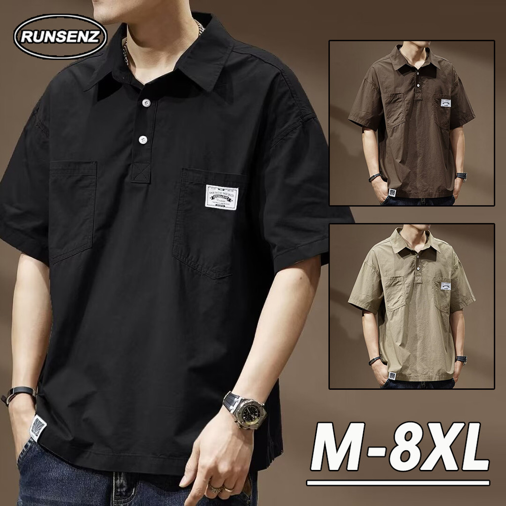 เสื้อโปโลแขนสั้น ทรงหลวม พลัสไซซ์ สไตล์ญี่ปุ่น วินเทจ สําหรับผู้ชาย ไซซ์ M - 8XL