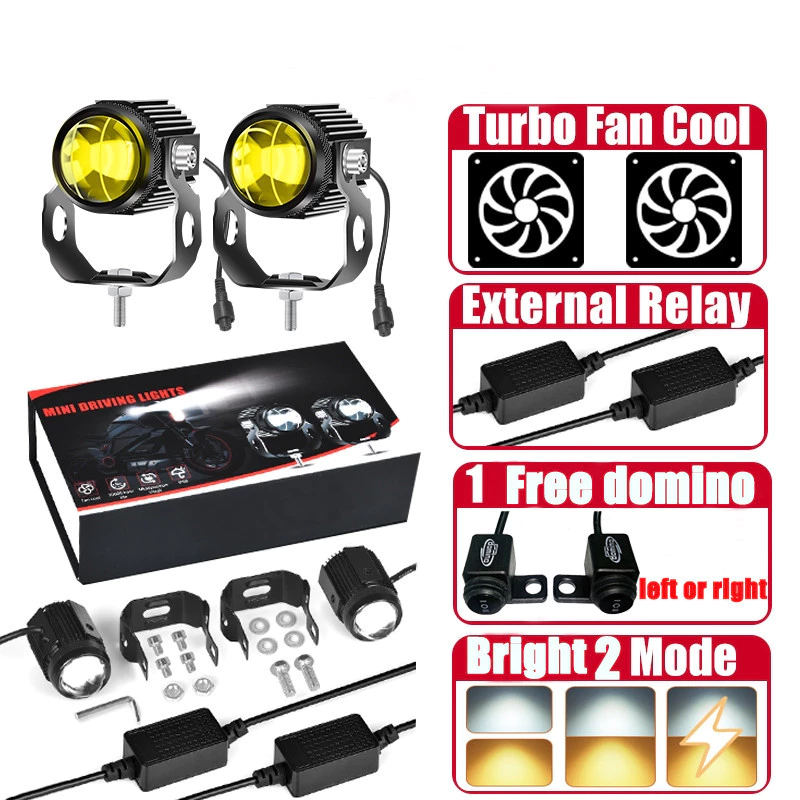 ไฟสปอร์ตไลท์ LED Mini Driving Light ไฟสองสี ขาว-เหลืองรุ่นมีไดเวอร์ 1คู่ มีพัดลมระบายความร้อนในตัว