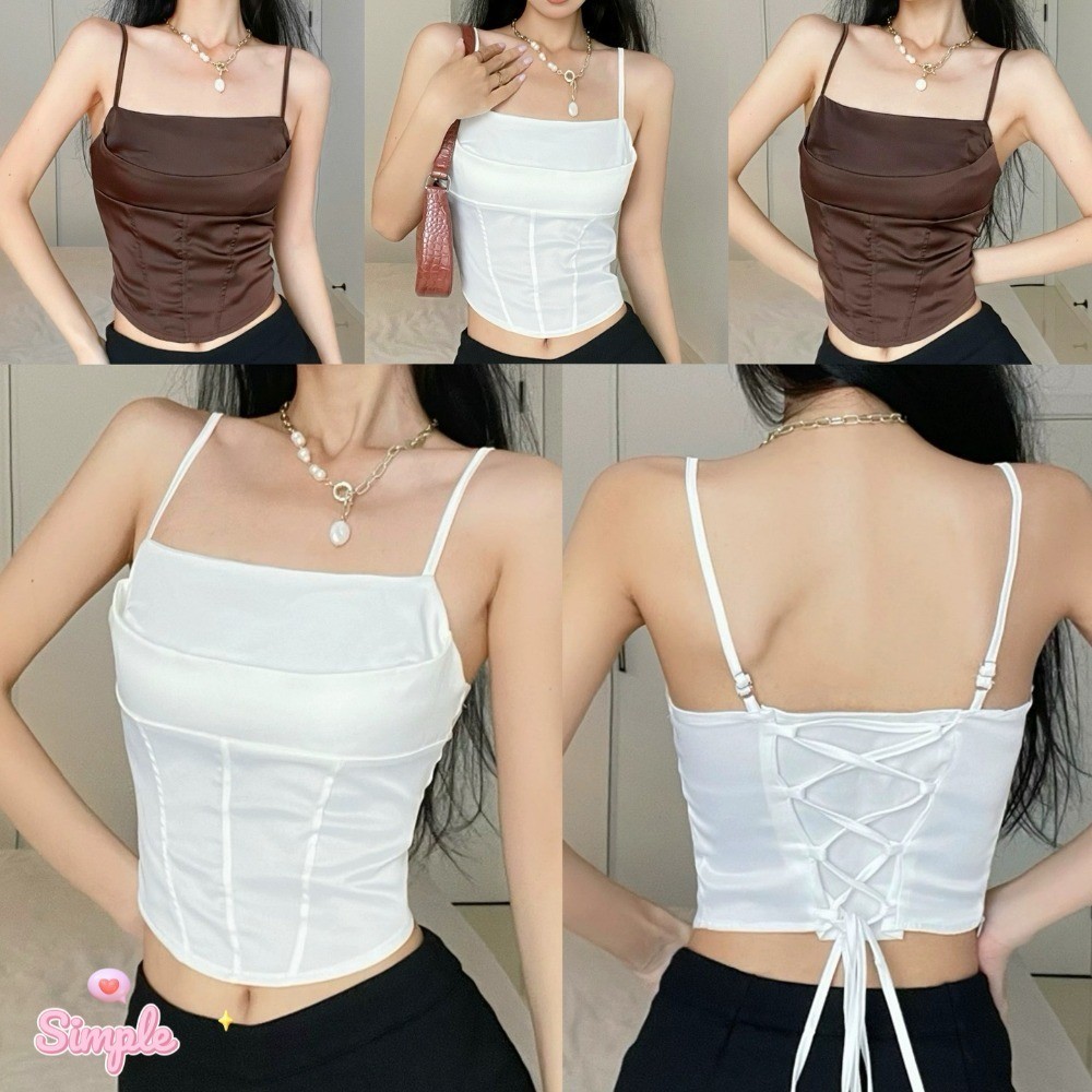 SimpleStore จัดส่งจากกรุงเทพ เสื้อกล้ามสายเดี่ยวเปลือยหลังเซ็กซี่สไตล์อเมริกันสตรีท เสื้อชั้นในสตรีแขนสั้น 012