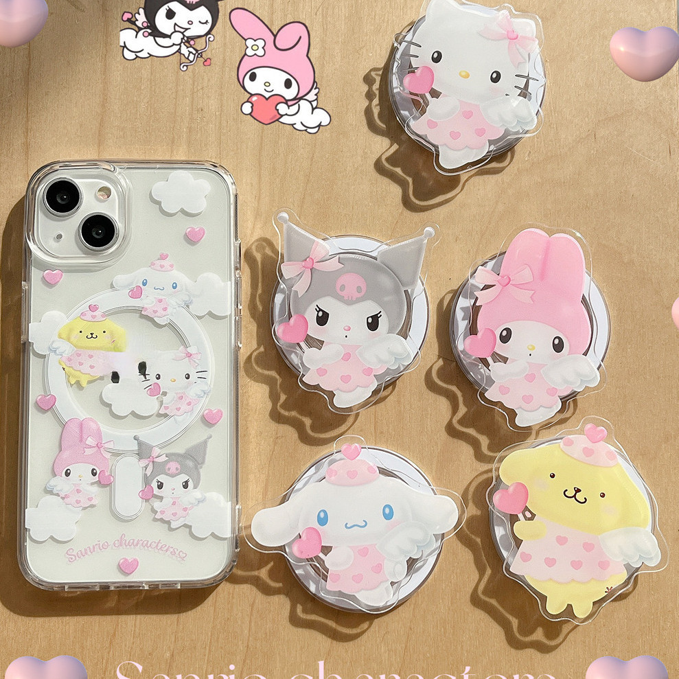 เคสโทรศัพท์มือถือ TPU กันกระแทก ลายการ์ตูนคิตตี้ Koromi Melody Cinnamoroll Purin พร้อมขาตั้ง สําหรับ iphone 11 12 13 14 15 Pro Max