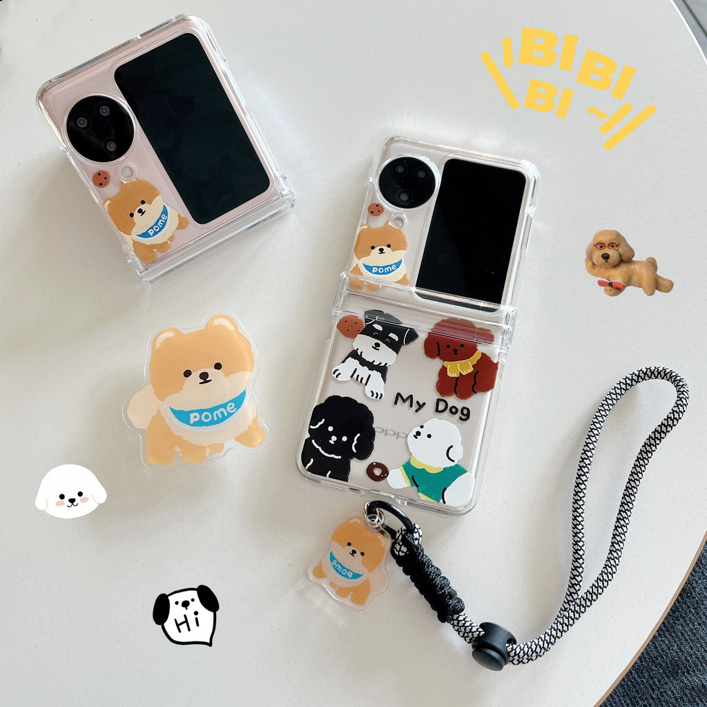 เคสโทรศัพท์มือถือแบบแข็ง กันกระแทก ลายการ์ตูนสุนัขชิบะอินุ พร้อมสายโซ่คล้อง สําหรับ OPPO Find N2 flip 5G 3in1 Find N3 flip 5G