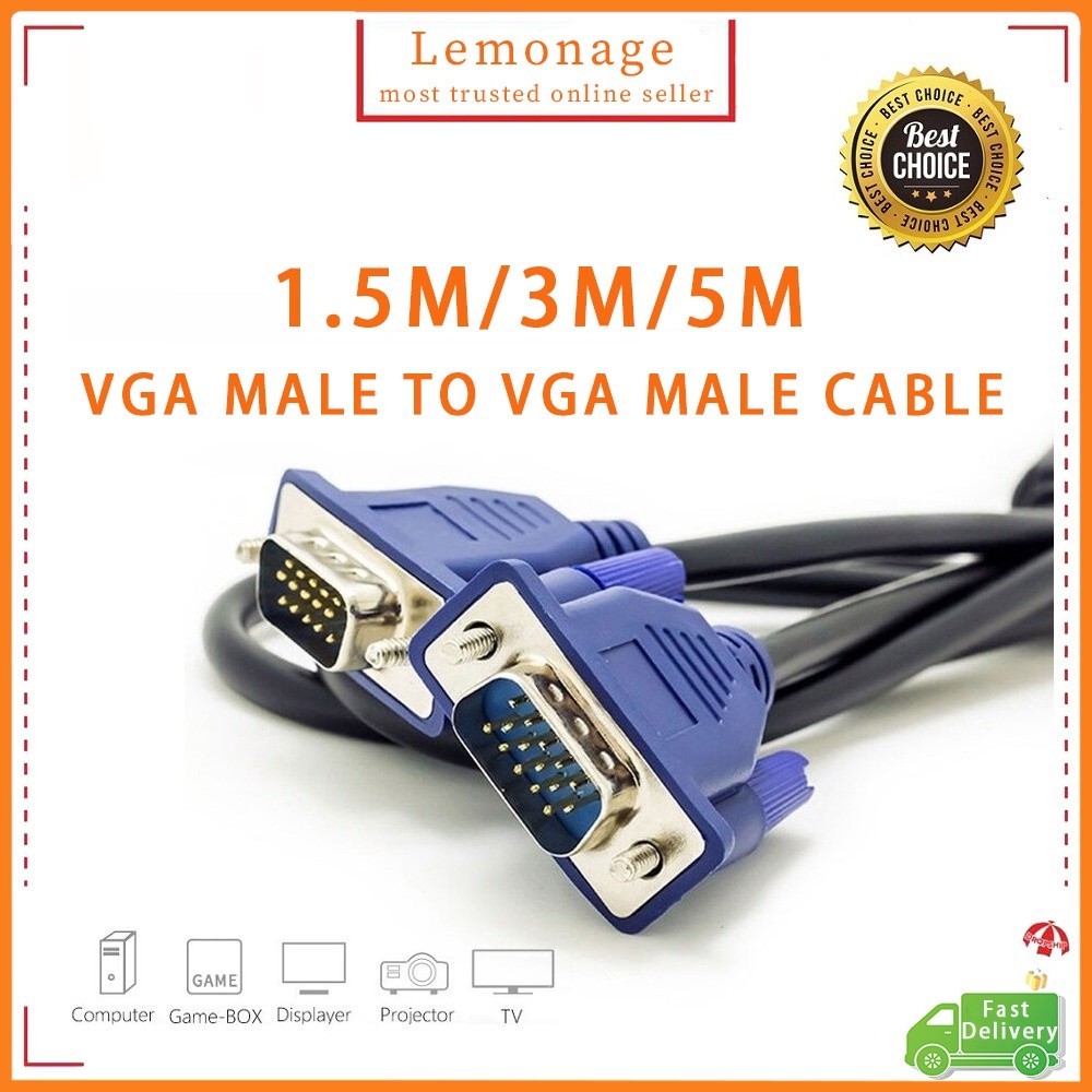 Ready Stock1.5M/3M/5M Vga To Vga Cable 15Pin Male To Male Vga Cable Cord For Computer/Projector/Moni