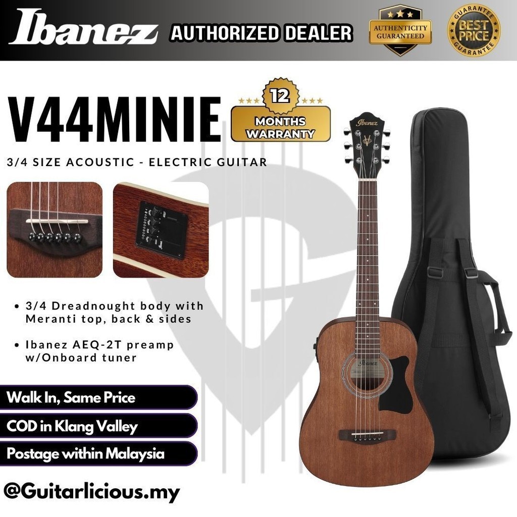 Ibanez V44MINI-E V Series กีตาร์ไฟฟ้าอะคูสติกขนาด 3/4, Open Pore Natural ( V44-Mini-E / V-44 / V-MIN