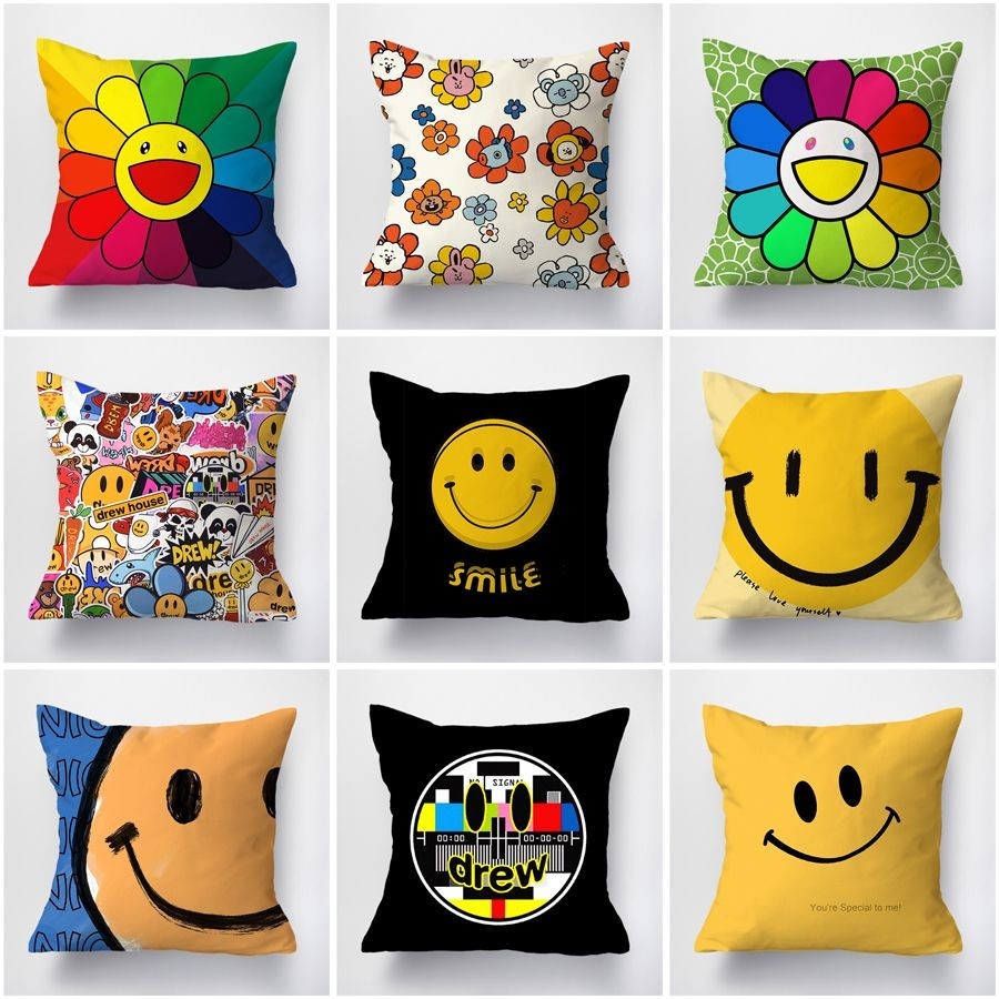 ใหม่ หมอนอิง ลายหน้ายิ้ม สไตล์ฮิปสเตอร์ สําหรับตกแต่งข้างเตียงนอน โซฟา รถยนต์