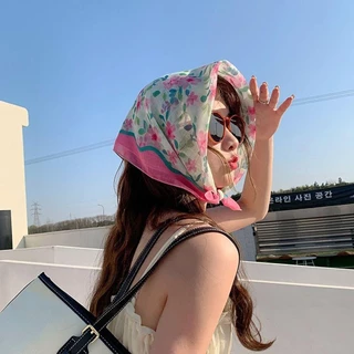 MUNCHX Headscarf, French Pastoral Style INS Style Headband Towel, Breathable Flower Printing Sun Protection Headband Girls