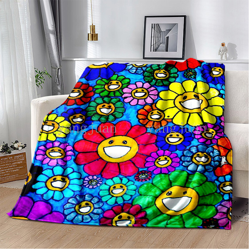 Murakami Takashi ผ้าห่มขนแกะนุ่ม สบาย ลายหน้ายิ้ม ดอกทานตะวัน หลากสี 258 - รูปที่ 5