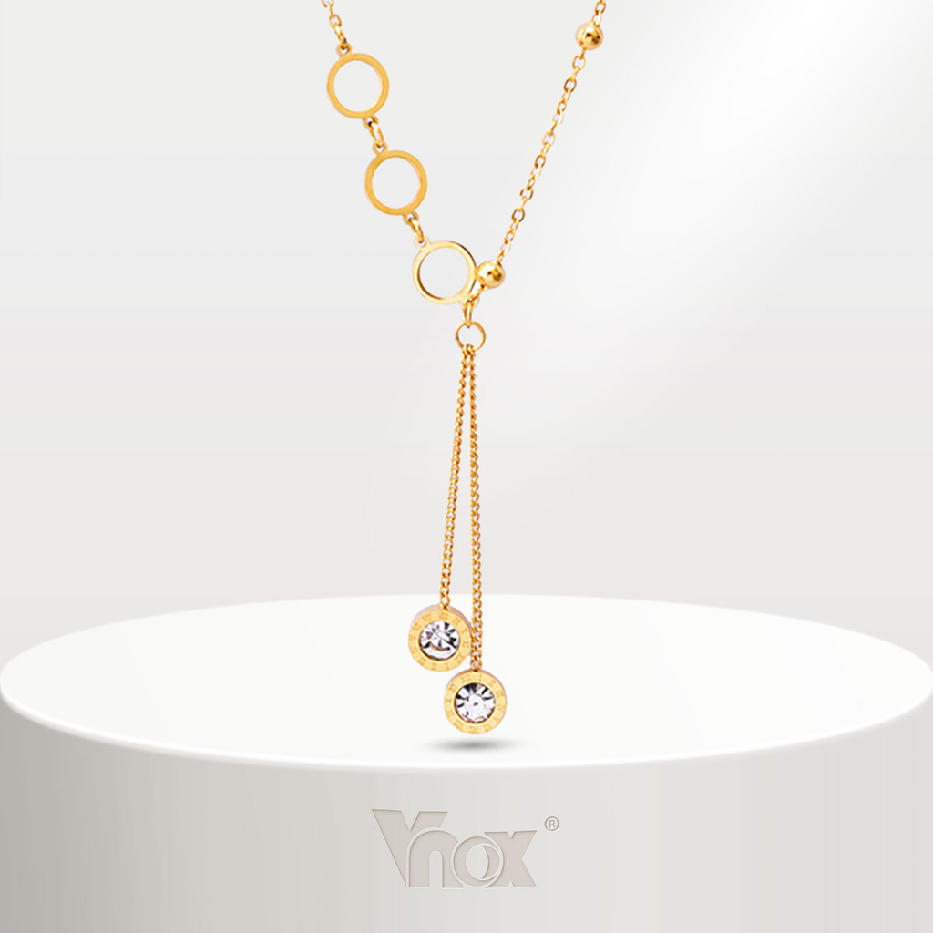 Vnox สร้อยคอลูกปัด เพทายดิจิทัล สเตนเลส ทรงกลม ทอง 18K เครื่องประดับ ของขวัญ