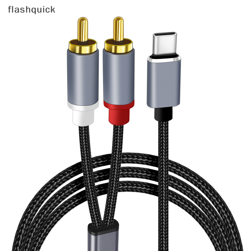 Flashquick สายเคเบิลแปลงเสียง Type C เป็น RCA 2 RCA Aux 1 เมตร สําหรับแล็ปท็อป โทรศัพท์มือถือ ลําโพง เครื่องขยายเสียง