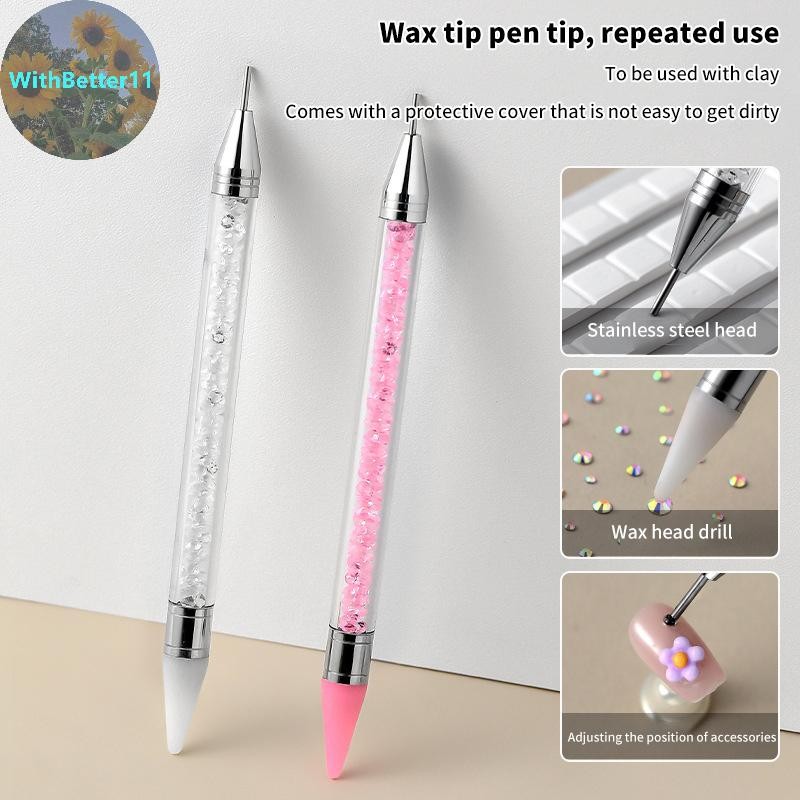 Better Double Headed Nail Art ปากกาเล็บ Rhinestone Picker ปากกาขี้ผึ้งเจล UV แปรง Diy เล็บเล็บเครื่องมือซิลิโคนแกะสลักปากกา TH