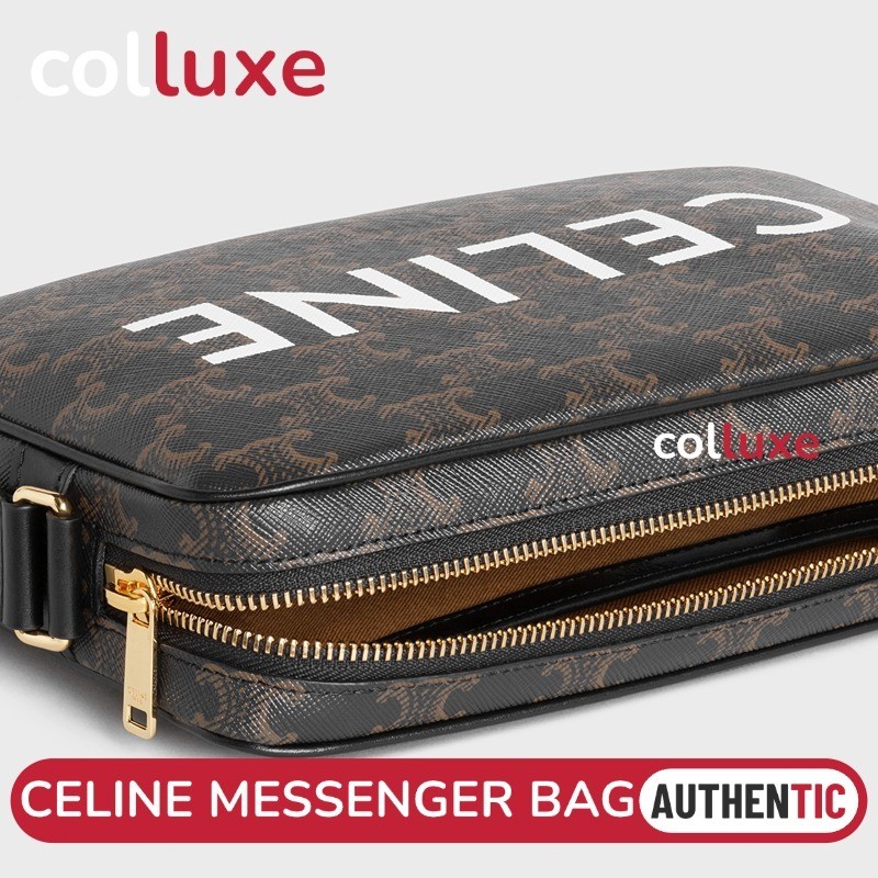 CELINE Medium Messenger Bag In Triomphe Canvas With CELINE Print กระเป๋าสะพายข้าง Men's Shoulder Bag
