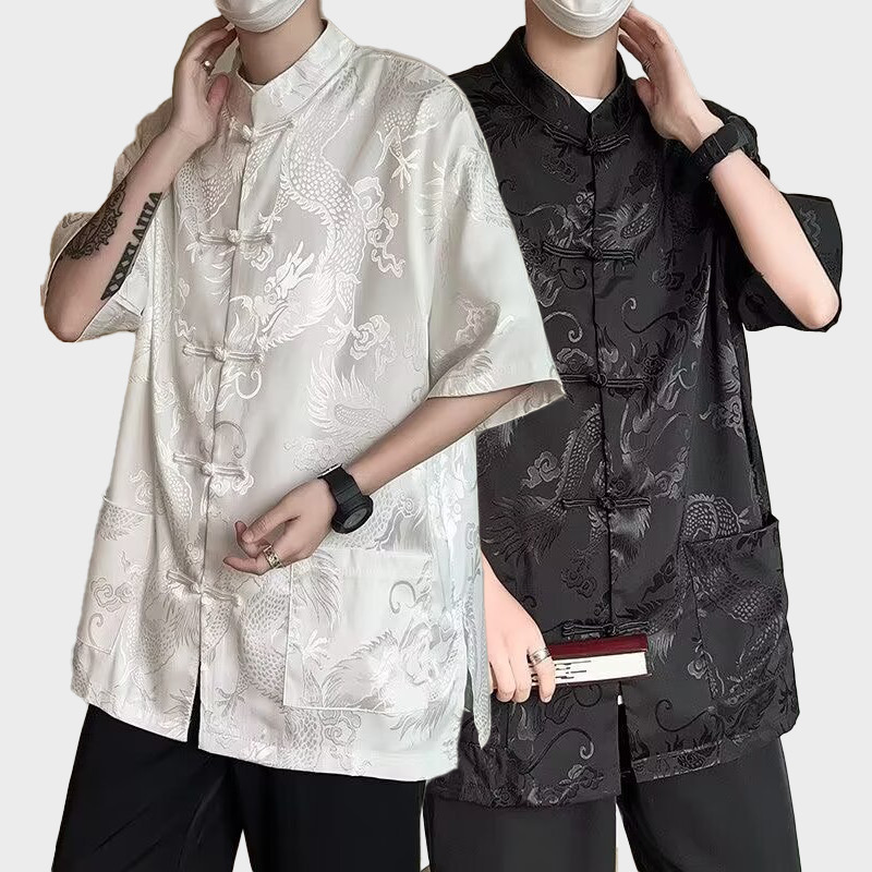 Maisida เสื้อเชิ้ตแขนสั้น สไตล์จีน หลวม ขนาดใหญ่ แฟชั่นฤดูร้อนสำหรับผู้ชาย