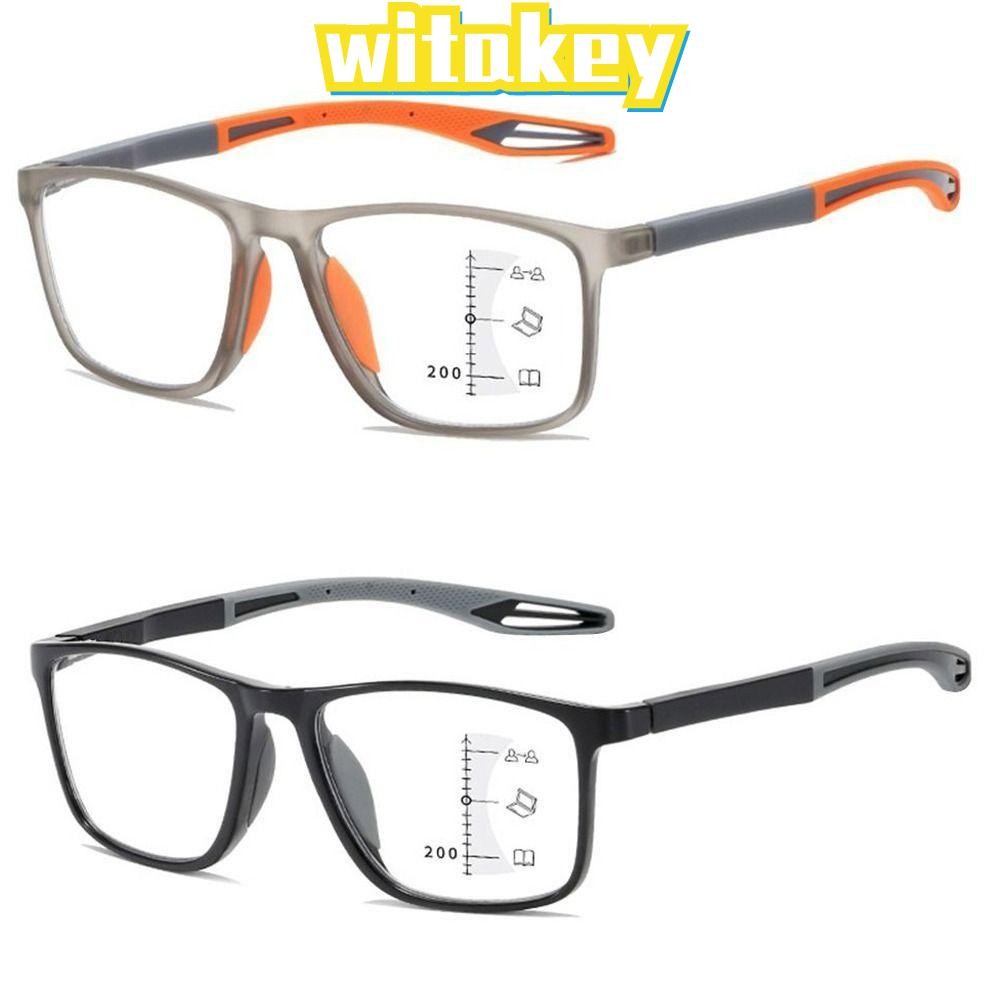 Witakey แว่นอ่านหนังสือป้องกันแสงสีฟ้า, แว่นตาทรงเหลี่ยมป้องกันดวงตามัลติโฟกัส, สบายเบาโปรเกรสซีฟใกล้ไกลสีฟ้าการปิดกั้นแว่นตาสายตายาวสํานักงาน