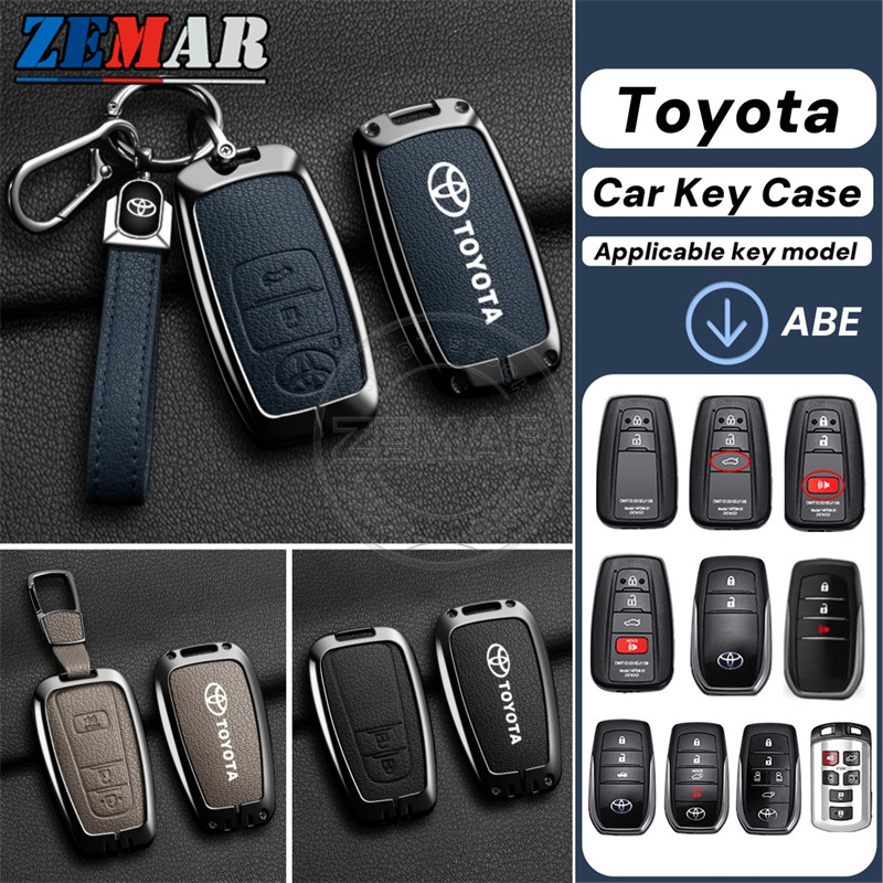 Toyota ฝาครอบกุญแจหนัง/โลหะผสมสังกะสี ปลอกกุญแจสมาร์ทคีย์ เคสป้องกัน พร้อมพวงกุญแจรถยนต์ สําหรับ Prius, Fortuner, Corolla, Cross, CHR, Camry, Wish, Vios, Veloz, Estima, Sienta, Yaris, Ativ, Altis, Hilux, Revo, bZ4X, Hiace