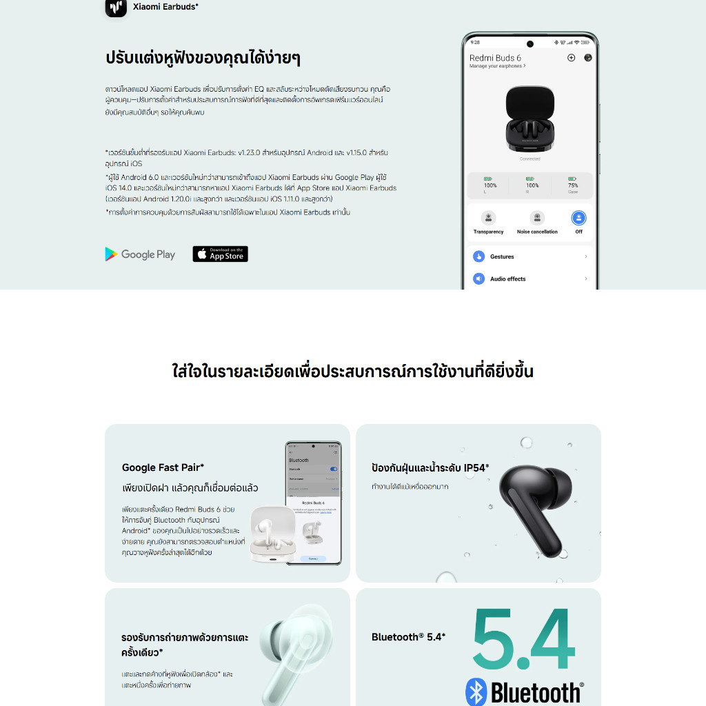 Redmi Buds 6 หูฟังบลูทูธ ลดเสียงรบกวน รับประกันศูนย์ไทย 1 ปี Earphone