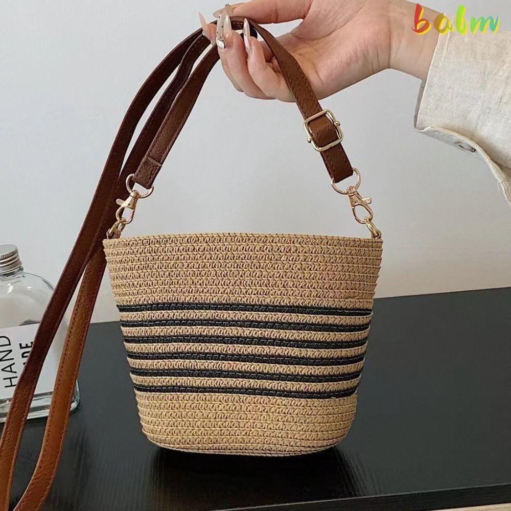 Balm Women Totes Bag, กระเป๋าสะพายทอฟางความจุขนาดใหญ่, ซิปทอแบบพกพา Handmade Vacation Beach Bag Women