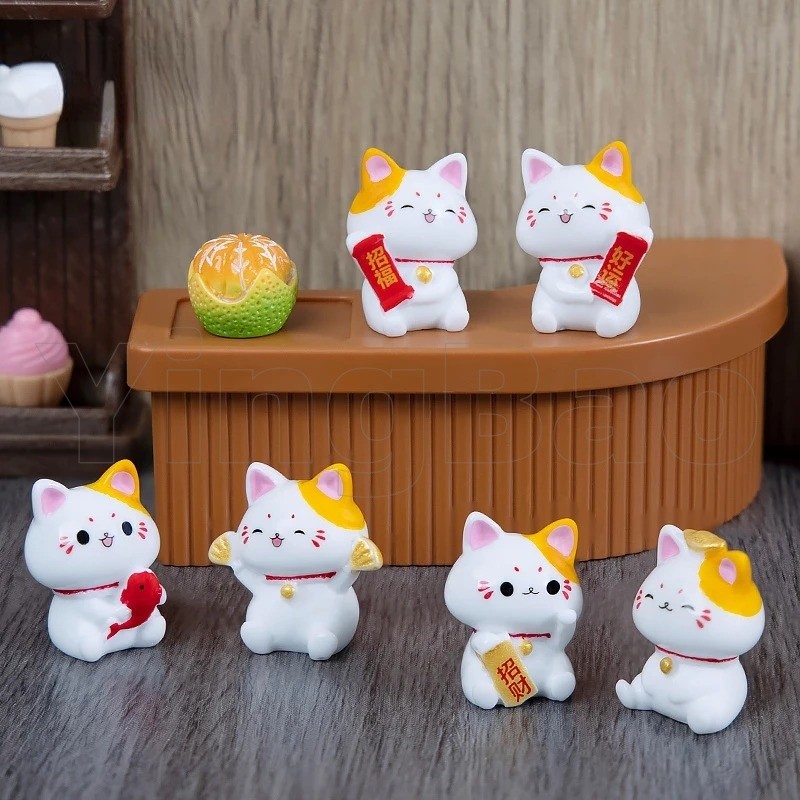 8 ชิ้น Lucky Zhaocai แมว Fortune Cat Figurine สะสม Fortune Decor เครื่องประดับ Lucky Cat Mini รูปคอลเลกชันรถตกแต่งห้อง