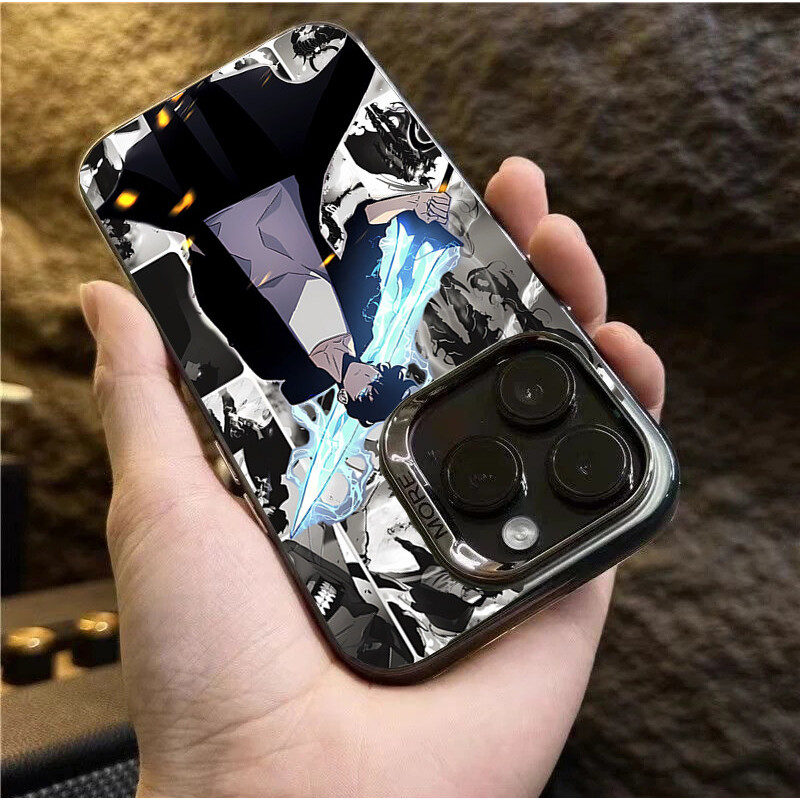 Solo Leveling เคสโทรศัพท์สําหรับ Iphone 16 Pro Max 11 12 13 14 15 Pro Max 14 15 Plus 11Pro 12 Pro ปลอกชุบฮาร์ดอะนิเมะการ์ตูนรูปแบบตัวอักษร PC Cover - รูปที่ 4