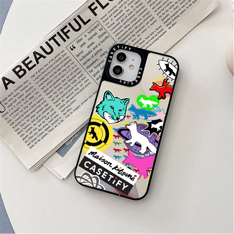 Casetify X หมาป่าสติกเกอร์ PC Sliver กระจกสีดํา Hard iPhone สําหรับ iPhone 15 14 13 12 11 Pro MAX IX XS MAX XR 6 6s 7 8 Plus กรณีกันกระแทกฝาครอบกันชน
