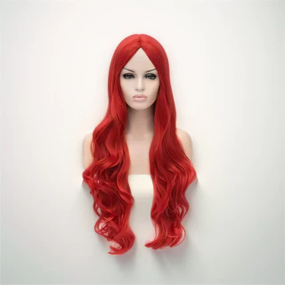 วิกผมยาว หยัก สีแดง ขนด60CM ดูธรรมชาติ สำหรัีบคอสเพลย์ ปาร์ตี้