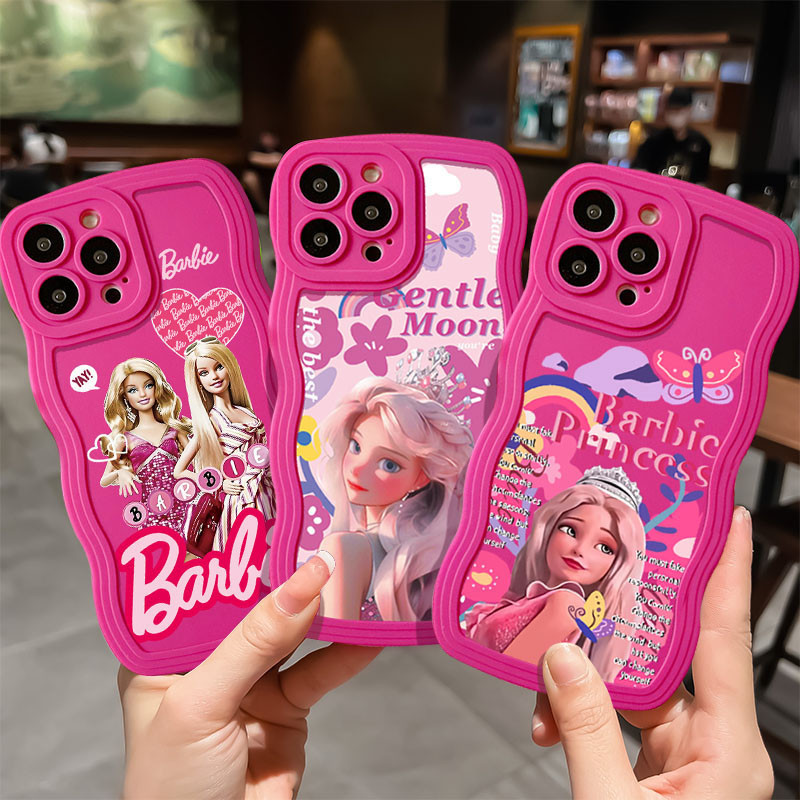 เคสนิ่ม ลายการ์ตูนเจ้าหญิงบาร์บี้น่ารัก ขอบหยัก สีแดงกุหลาบ สําหรับ Huawei Nova 3i 4e 5t 7 SE Y9 2019 Y9 Prime 2019 Huawei Enjoy 9 10 Plus