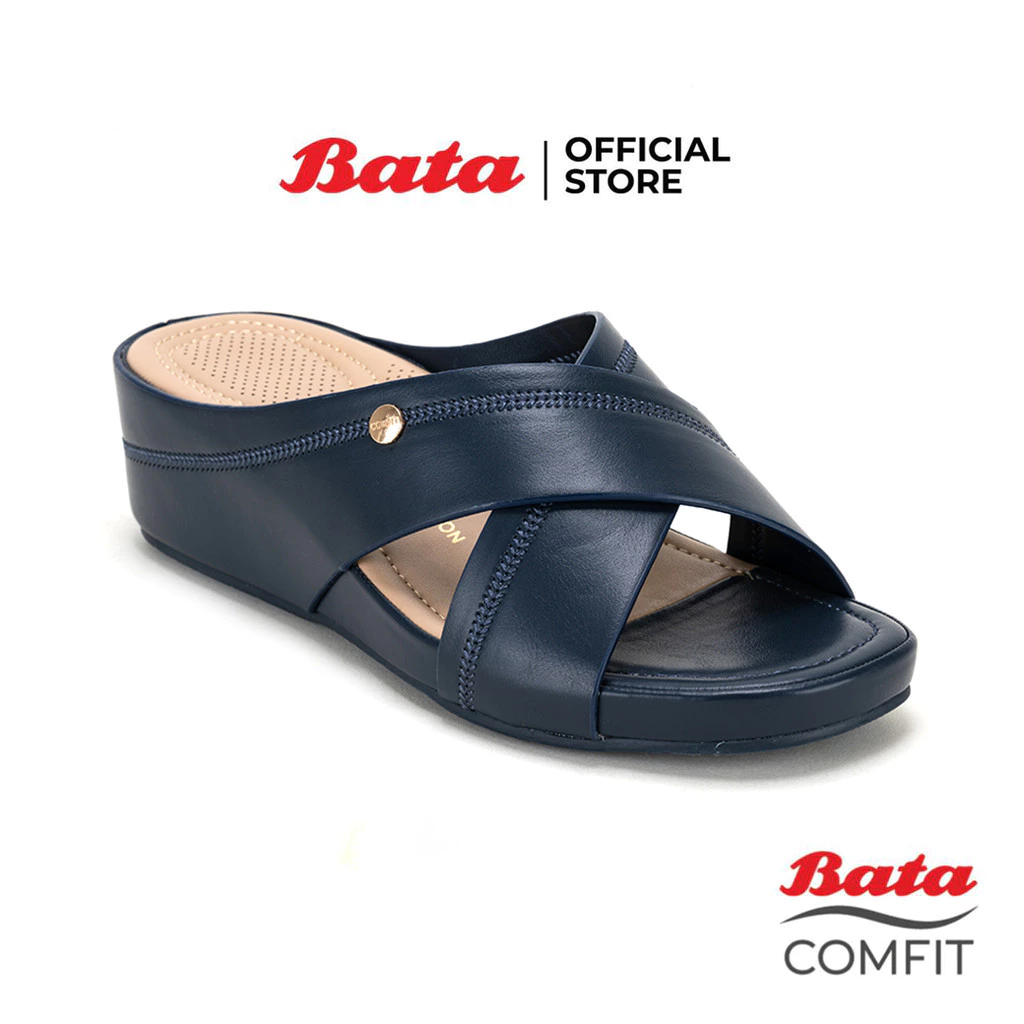 Bata บาจา รองเท้าเพื่อสุขภาพแบบสวม เทคโนโลยีคุชชั่น สูง 2 นิ้ว สำหรับผู้หญิง สีกรมท่า รหัส 7019088