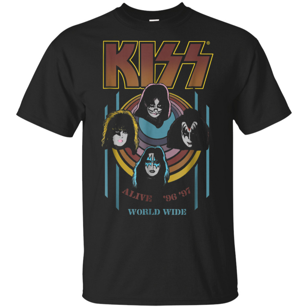 Kiss Alive Around World Rock Band เสื ้ อแขนสั ้ นลําลองพิมพ ์ ผ ้ าฝ ้ ายผู ้ ชายเสื ้ อยืดขนาดบวกของขวัญวันเกิด