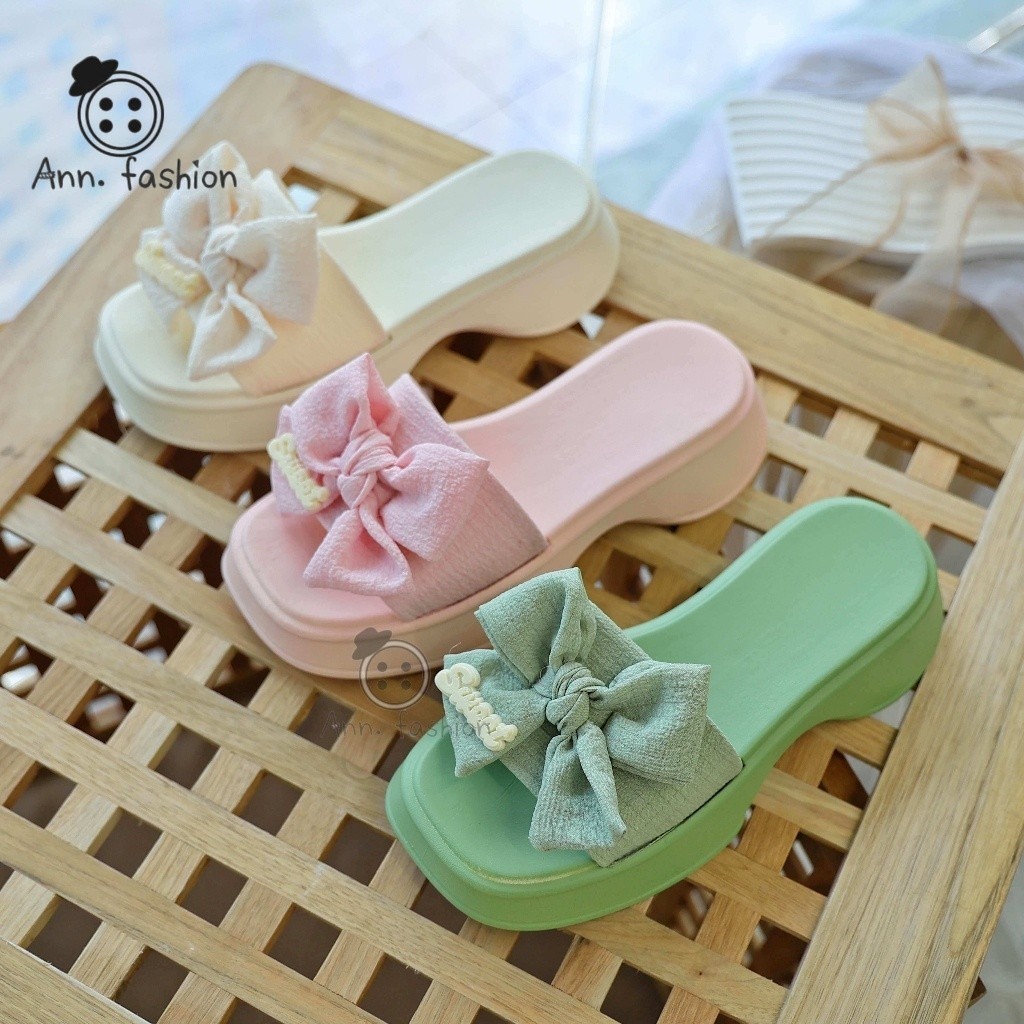 Ann.Fashion รองเท้าแตะผู้หญิงรุ่นเก็บหน้าเท้าให้ดูเรียวสวย สีพาสเทล พื้นหนา ใส่สบาย แบบสวม มีหลายสี #sy142