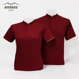 เสื้อคอจีน Micro Plus สีแดงเลือดหมู # สีแดง สีแดงเข้ม