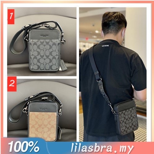 Sullivan Crossbody In Signature Canvas CC009 CC090 ผู้ชาย กระเป๋าสะพาย Coac h กระเป๋าใส่โทรศัพท์ หนังแท้ พิมพ์คลาสสิก