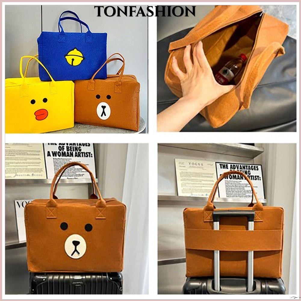 Tonfashion COD กระเป๋าเดินทาง ผ้าสักหลาด พิมพ์ลายการ์ตูน ความจุขนาดใหญ่ แบบพกพา สะดวก สําหรับนักเรียน