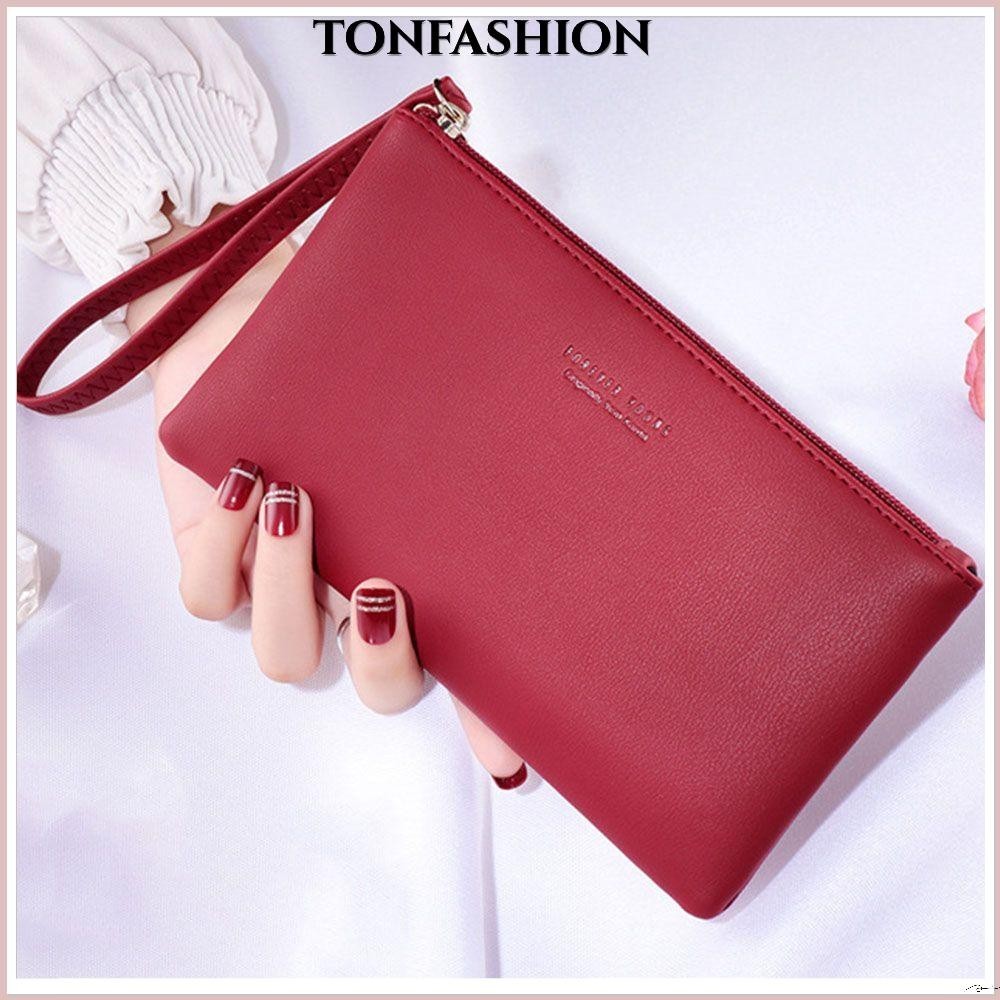 Tonfashion กระเป๋าสตางค์ ใบยาว มีซิป สําหรับผู้หญิง