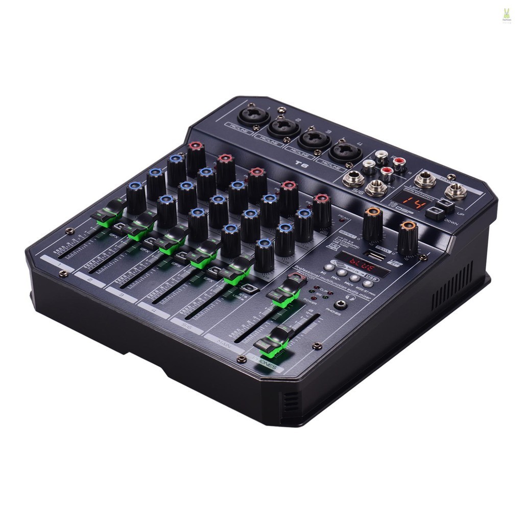 Flt T6 เครื่องมิกเซอร์เสียงคอนโซล 6 ช่อง 16 DSP 48V ในตัว รองรับการเชื่อมต่อบลูทูธ เครื่องเล่น MP3 ฟังก์ชั่นบันทึกเสียง พาวเวอร์ซัพพลาย 5V สําหรับ DJ Networ