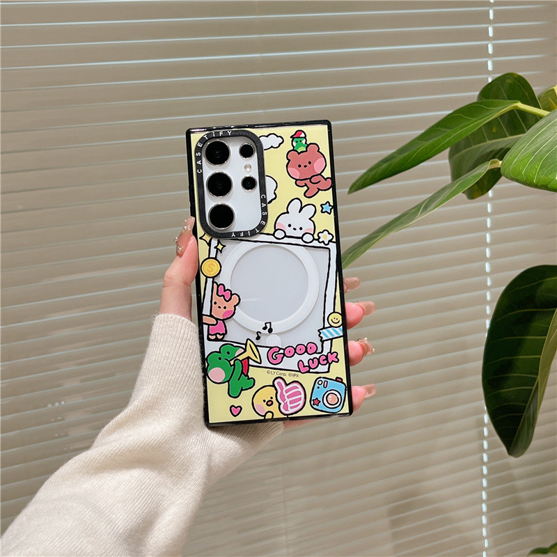 LINE FRIENDS เคสโทรศัพท์ Samsung Galaxy S24 Ultra S22 S23 Ultra Plus แกะสลัก CASETiFYLINE FRIENDS minini Group photofashion เอฟเฟกต์ดูดแม่เหล็ก ปลอกอะคริลิค กันกระแทกฝาครอบป้องกัน