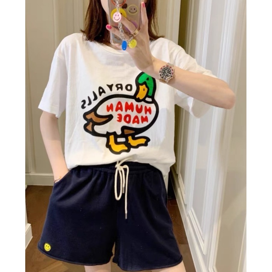เสื้อยืดแขนสั้น คอกลม ผ้าฝ้าย พิมพ์ลายเป็ด คุณภาพสูง สไตล์คลาสสิก สําหรับผู้ชาย และผู้หญิง