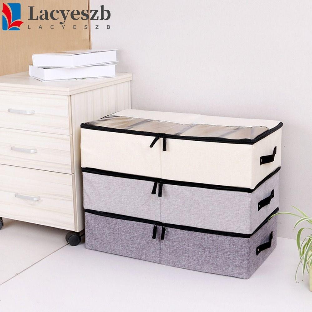 Lacyeszb กล่องเก็บรองเท้า ผ้าฝ้ายลินิน อเนกประสงค์ พับได้ ความจุขนาดใหญ่ ถอดออกได้ สําหรับบ้าน