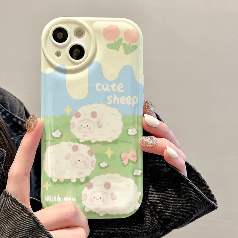 แกะน่ารักAir Cushionโทรศัพท์มือถือนุ่มใช้งานร่วมกับiPhone 14 13 12 11 Pro Max 7 8 14 Plus x XR XS Max SE2020 phone cover