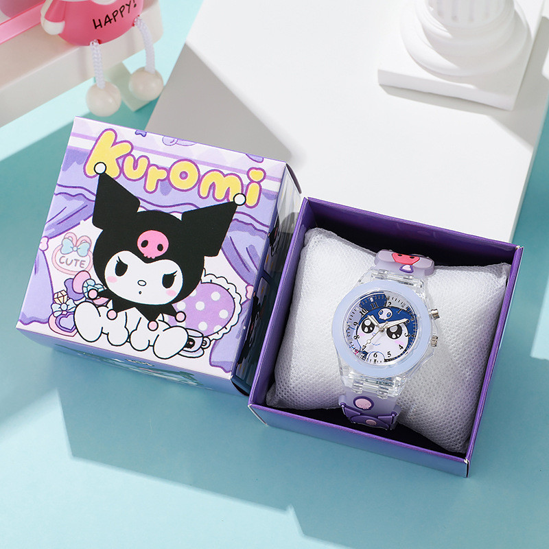 SANRIO นาฬิกาข้อมือควอตซ์ ลายการ์ตูน Kuromi Melody Cinnamoroll น่ารัก พร้อมกล่องสี สําหรับเด็กผู้หญิง